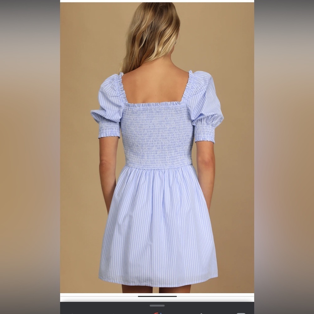 Lulus blue striped smocked skater midi dress large - Picture 7 of 8